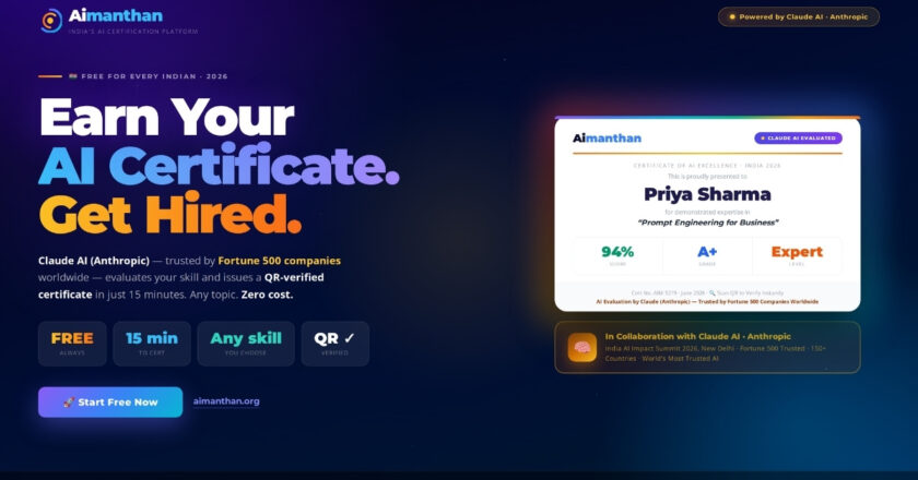 Aimanthan Launches India’s First Free AI Certification Platform Powered by Claude AI from Anthropic, Bridging the Nation’s AI Skills Gap