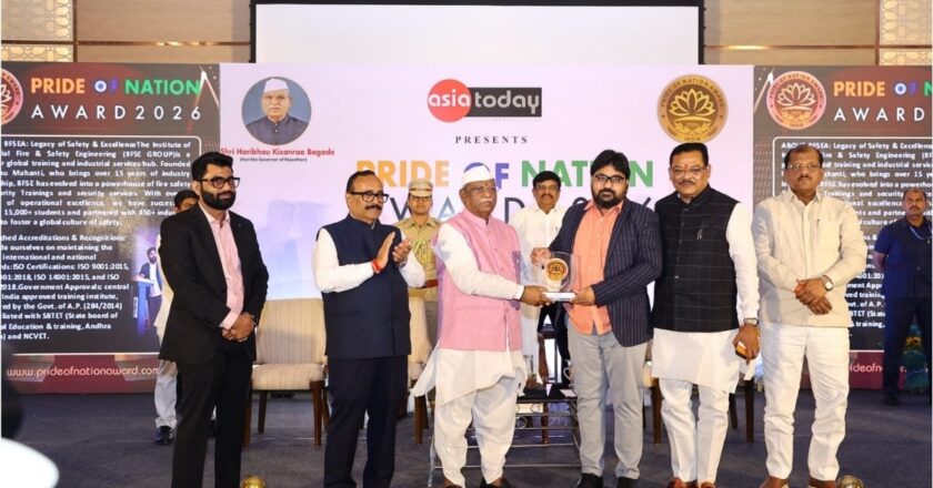 IIFSE group ( Institute of industrial fire & safety Engineering ) Director Srinu Mahanti Receives Asia Pride Award 2026 from Rajasthan Governor Haribhau Kisanrao Bagde